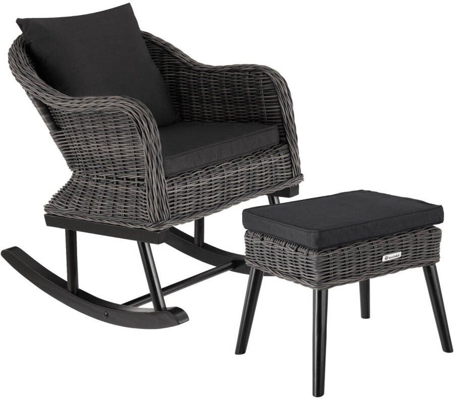 Tectake Wicker schommelstoel Rovigo met voetenbank Vibo grijs - Foto 1