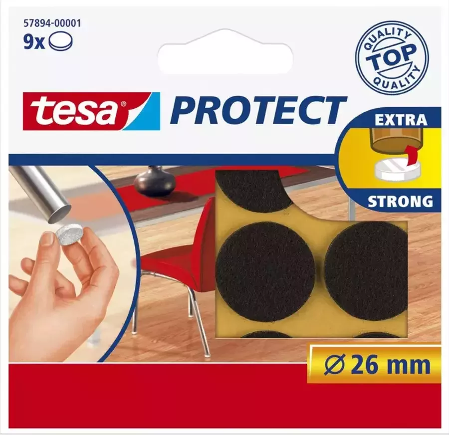 Tesa 18x meubelvilt rond bruin 2 6 cm Klusbenodigdheden Huishouding Vloerbescherming Beschermvilt Meubelvilt Viltglijders Anti-kras vilt