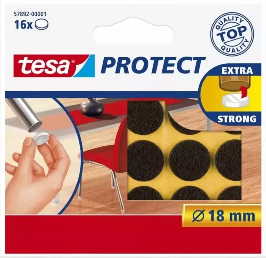Tesa 16x stuks antikrassen meubelviltjes rond zelfklevend 1 8 cm bruin Viltglijders Meubelbeschermers