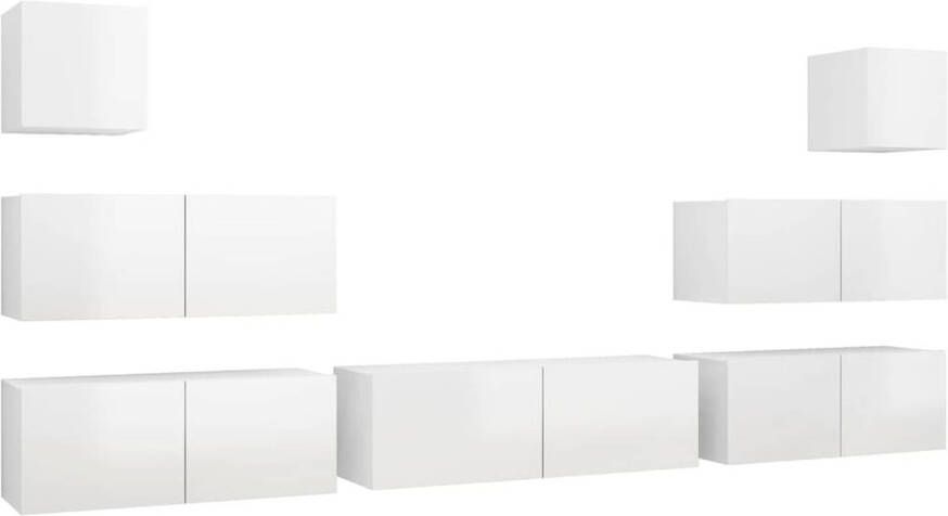 The Living Store Hangende TV-meubelset Spaanplaat Hoogglans wit 4x 80x30x30 cm 1x 100x30x30 cm 2x 30.5x30x30 cm