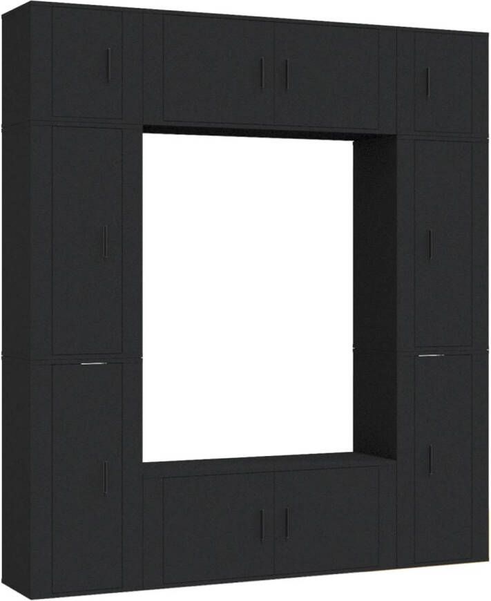 The Living Store Tv-meubelset Classic Black 2x 100x34.5x40cm 4x 40x34.5x80cm 2x 40x34.5x40cm hout