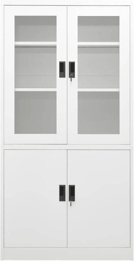 The Living Store Archiefkast Staal Wit 90x40x180 cm Met 4 deuren