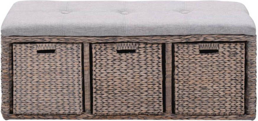 The Living Store Bank Zeegras Met 3 Manden 105 x 40 x 42 cm Grijs Kussen Polyester- 100%