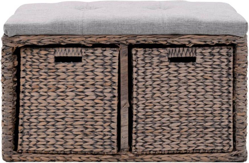 The Living Store Bank Zeegras Met Manden 71 x 40 x 42 cm Grijs Kussen Geen Montage