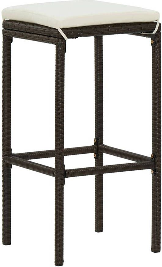 The Living Store Barkruk Set PE-rattan en Staal Bruin 38 x 38 x 76 cm Incl 2x Zitkussen