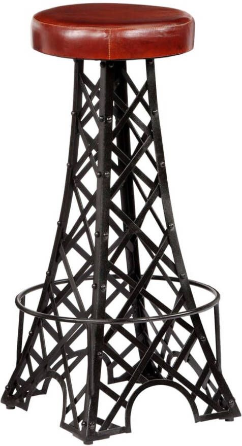 The Living Store Barkrukken Echt leer Eiffeltoren design set van 2 Bruin Zwart 40x40x76 cm - Foto 1
