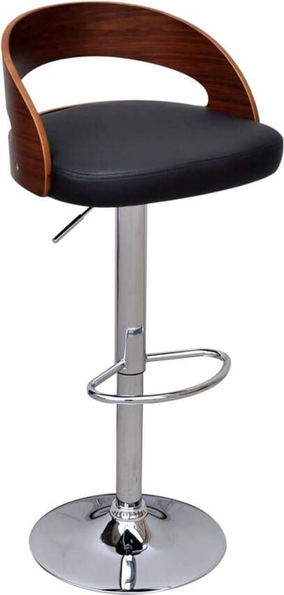 The Living Store Barkrukken Set van 2 Gebogen houten frame Kunstleren bekleding Verstelbaar Zwart en bruin 46.5 x 45.5 x (79-101) cm Barstoelen Barkrukken Zwarte Stoelen Bruine Stoelen Hoge Stoelen