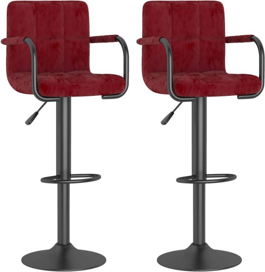 The Living Store Barkrukken Velvet 48x47x(90-111)cm Wijnrood Zwart staal Barstoel Velvet Stoel Fluweel Barkruk Rode Barkruk Zwarte Barkruk