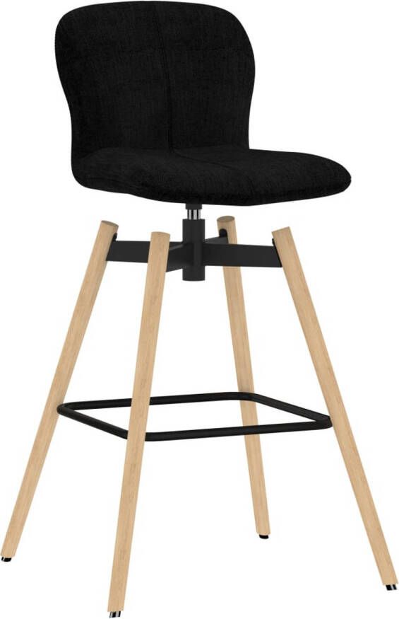 The Living Store Barstoel draaibaar zwart 41 x 50 x 98 cm stof en beukenhout - Foto 1