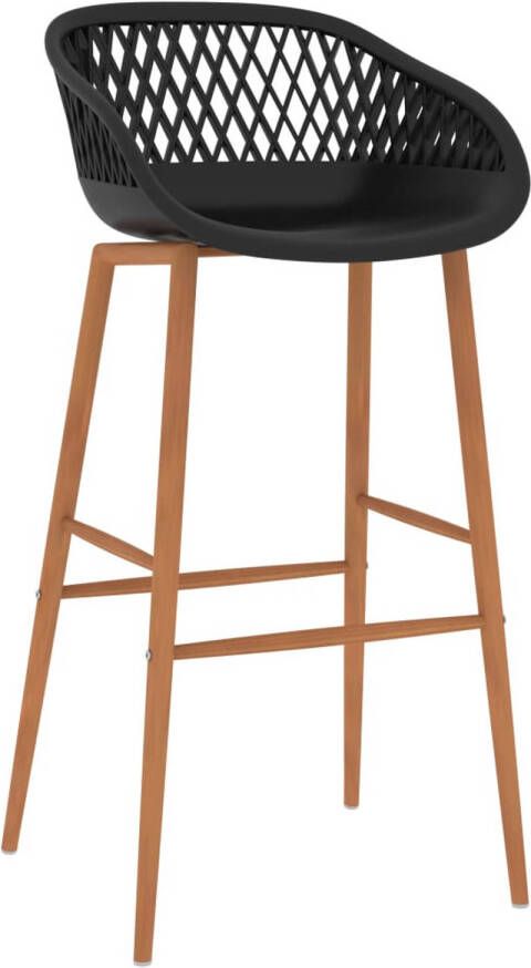 The Living Store Barstoelen Set van 2 PP en metaal 48 x 47.5 x 95.5 cm zwart Lage rugleuning met mesh-look Poten met hout-look