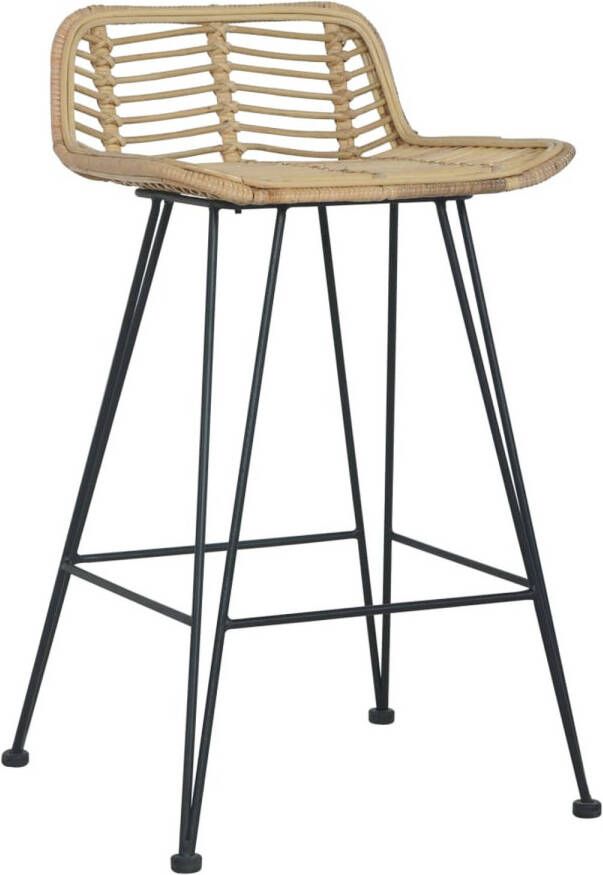 The Living Store Barstoelen Rattan 46 x 48 x 79 cm Comfortabele zitting Sterke metalen poten Rustieke stijl Naturel kleur Set van 2 Barstooi Barkruk Rattan Stoel Houten Stoel Eetkamerstoel