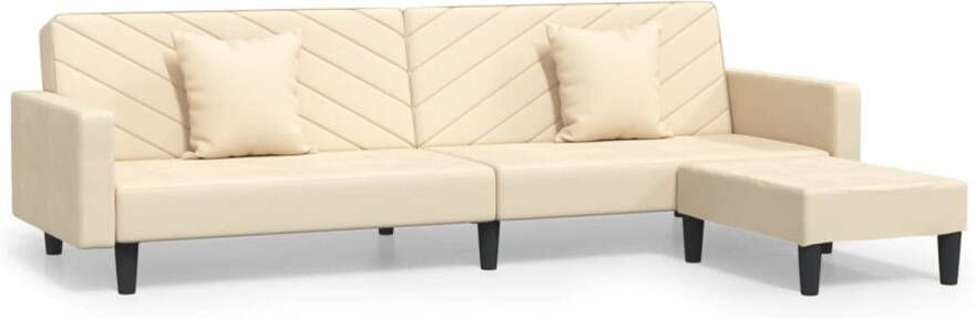 The Living Store Bedbank Velvet Crème 220x84.5x69 cm Multifunctioneel Comfortabel Inclusief Voetenbank en Kussens
