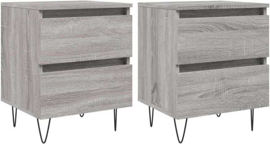 The Living Store Nachtkastjes 2 st 40x35x50 cm bewerkt hout grijs sonoma eiken Nachtkastje Kastje Slaapkamermeubel Houten Kast Grijze Kast