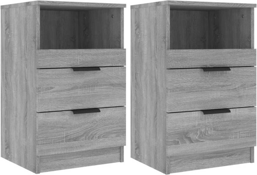 The Living Store Nachtkastjes 2 st bewerkt hout grijs sonoma eikenkleurig Nachtkastje Kastje Slaapkamersdecoratie Houten Meubel Grijze Meubels