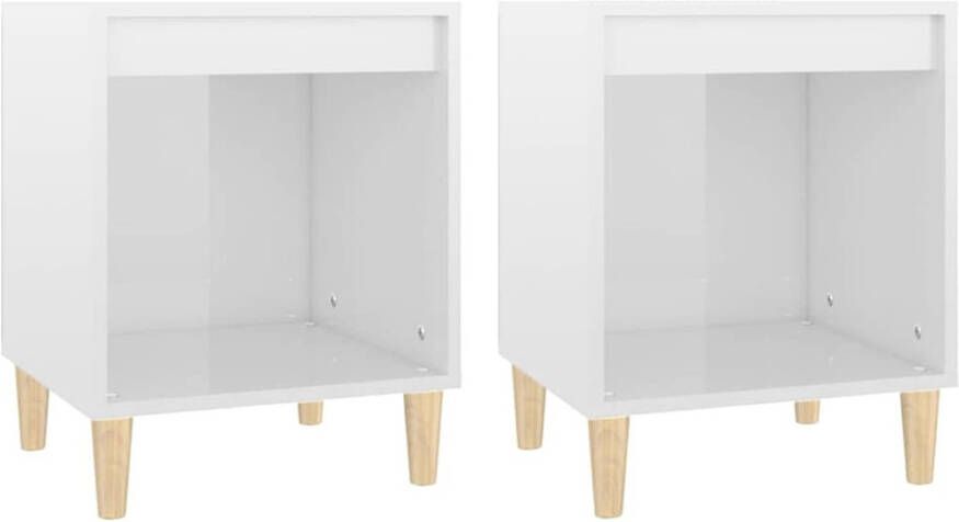The Living Store Bedkast Hoogglans wit 40 x 35 x 50 cm (set van 2) Nachtkastje Bedkast Meubilair Slaapkamermeubel Houten Meubel