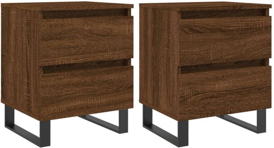 The Living Store Bedkasten Hout 2 Lades Bruineiken 40 x 35 x 50 cm Elegant en Duurzaam