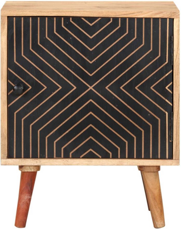 The Living Store Bedkastje Acaciahout 40x30x50 cm Met zwarte deur Montage vereist