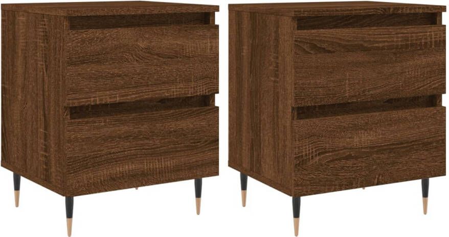 The Living Store Bedkastjes Bruineiken Set van 2 Bewerkt Hout 40 x 35 x 50 cm 2 Lades