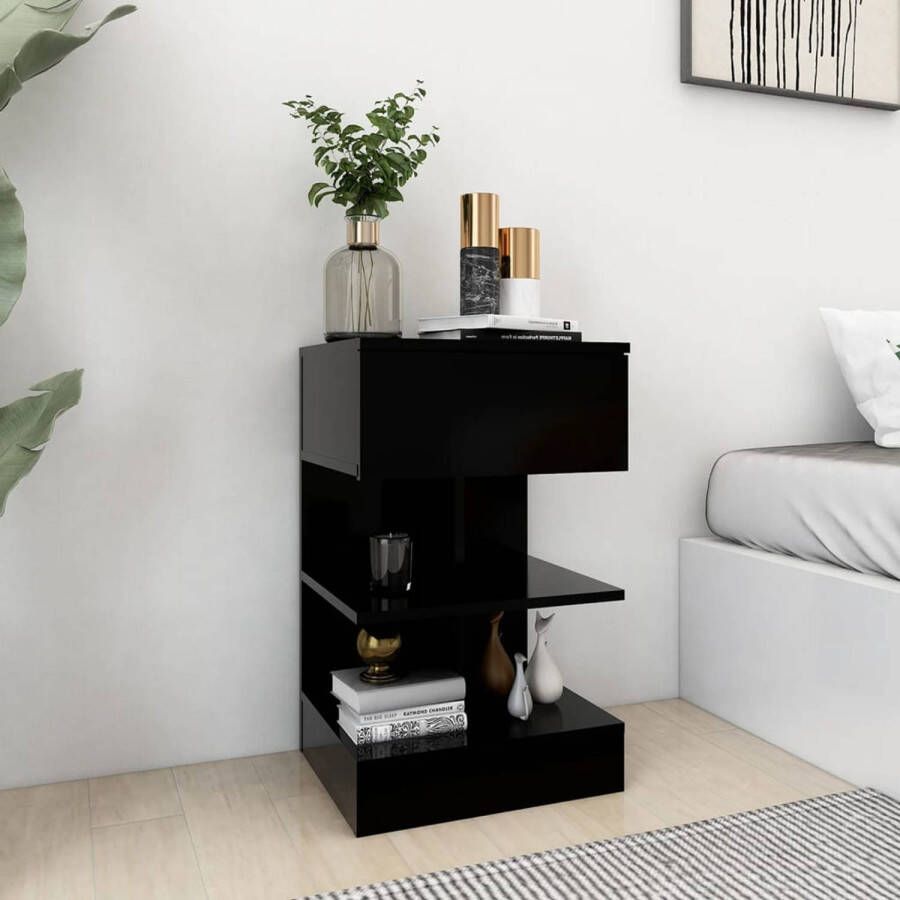 The Living Store Bedkastjes Moderne Charme Bijzetkastje 40x35x65 cm Zwart Hout Montage vereist