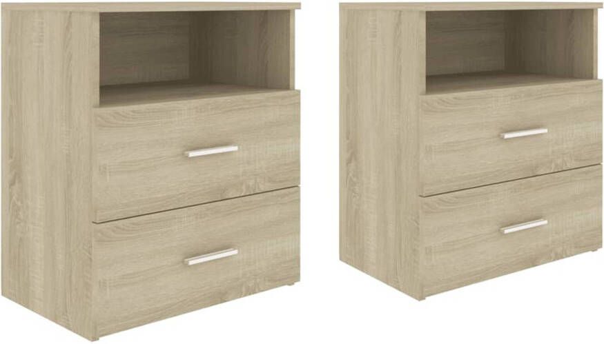 The Living Store Bedkastjes Sonoma Eiken 50 x 32 x 60 cm Stabiel en stevig 2 lades en schap Gemakkelijk schoon te maken Montage vereist Nachtkastjes Bedkastjes Salontafel Houten Meubilair Sonoma Eiken