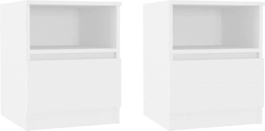 The Living Store Bedkastjes Wit bewerkt hout 40x40x50 cm Met lade en schap Nachtkast Nachtkastje Bedkast Slaapkamermeubel Houten Meubel