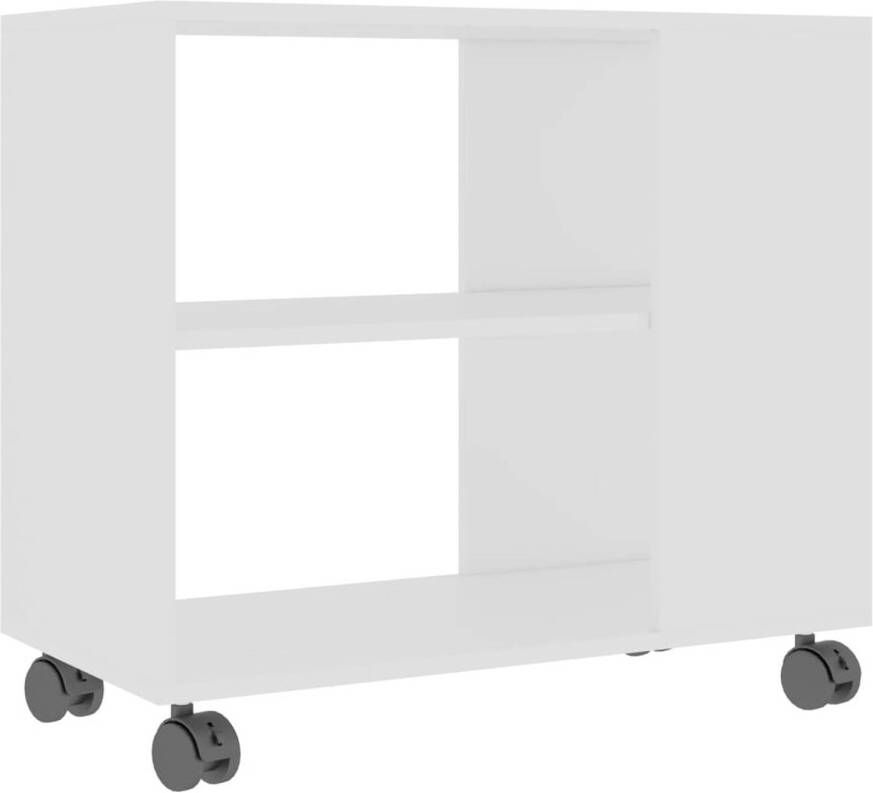The Living Store Bijzettafel Hout 70 x 35 x 55 cm Wit 2 Lagen 4 Wielen Bijzettafel Houten Bijzettafel Wit Meubilair Salontafel Kleine Tafel