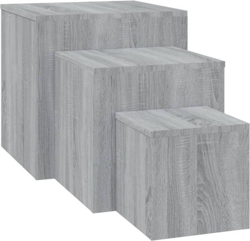 The Living Store Bijzettafels Grijs sonoma eiken Hoge kwaliteit Verschillende afmetingen Bijzet Tafels Salontafel Eindtafel Houten Meubilair Grijze Meubels