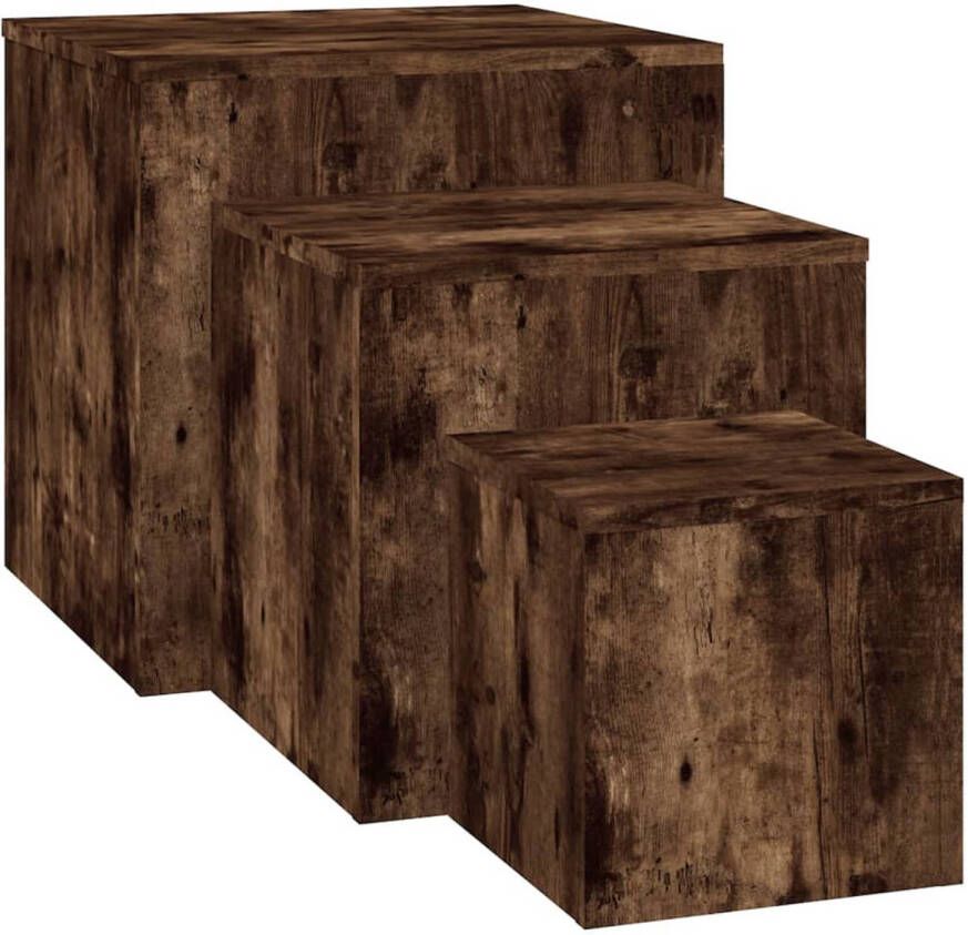 The Living Store Bijzettafels Hout Groot- 45 x 45 x 45cm Medium- 35 x 35 x 35cm Klein- 24 x 24 x 24cm Gerookt eiken Bijzettafel Houten Bijzettafel Bruine Bijzettafel Multifunctionele Tafel Salontafel