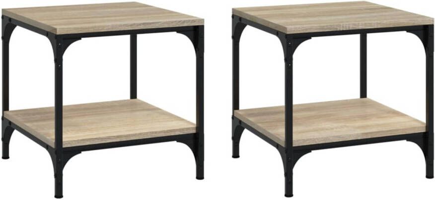 The Living Store Bijzettafels Industrieel 40 x 40 x 40 cm Sonoma eiken Montagehandleiding incl 2 stuks Bijzettafels Industrieel Design Houten Meubilair Sonomaeiken Salontafel