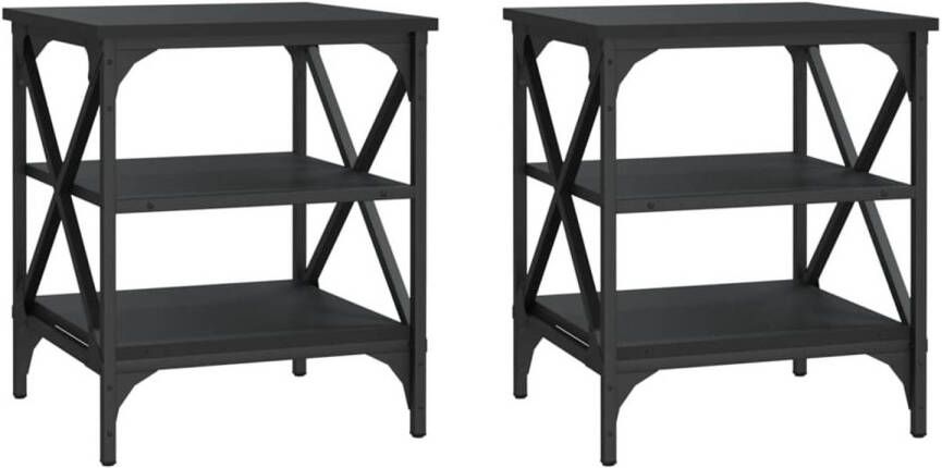 The Living Store Bijzettafels 2 st 40x42x50 cm bewerkt hout zwart Bijzettafels Industrieel Salontafel Houten Bijzet Tafels Zwarte Bijzettafels Compact Bureau