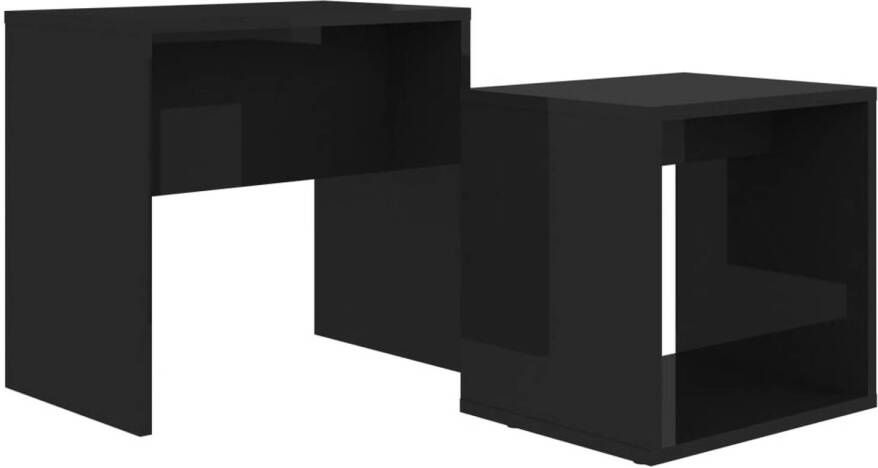 The Living Store Bijzettafelset Hoogglans zwart 48 x 30 x 45 cm 37 x 29 x 36 cm Ruimtebesparend