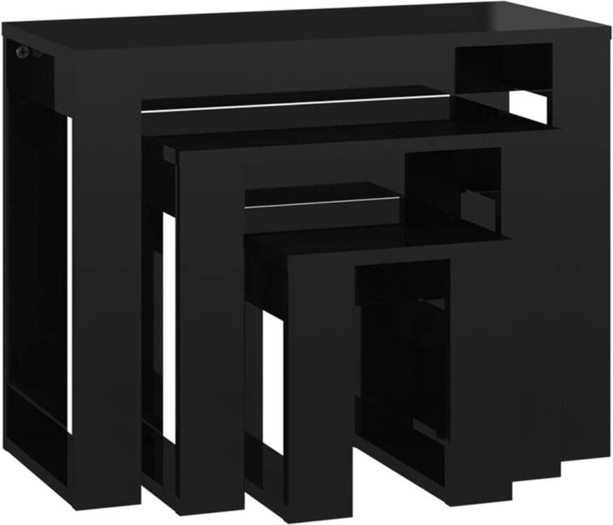 The Living Store Bijzettafelset hoogglans zwart bewerkt hout 61 x 28 x 47 cm multifunctioneel