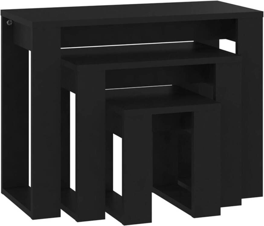 The Living Store 3-delige Tafeltjesset bewerkt hout zwart Tafel