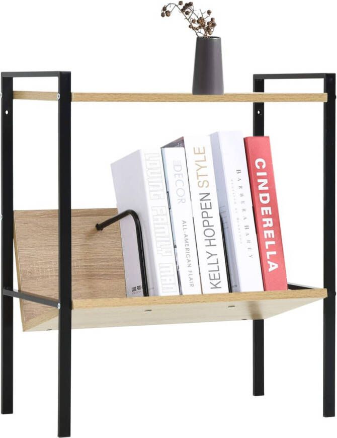 The Living Store Boekenkast 2-laags 52 x 28 x 59 cm zwart eiken spaanplaat staal - Foto 1