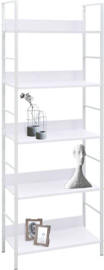 The Living Store Boekenkast 5-laags 60x27.6x158.5 cm wit spaanplaat staal