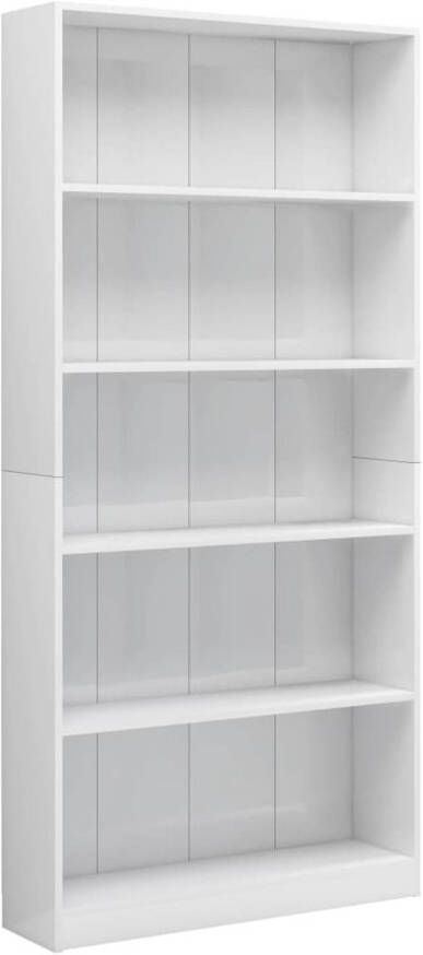 The Living Store Boekenkast 5 schappen 80x24x175 cm bewerkt hout hoogglans wit Kast - Foto 1