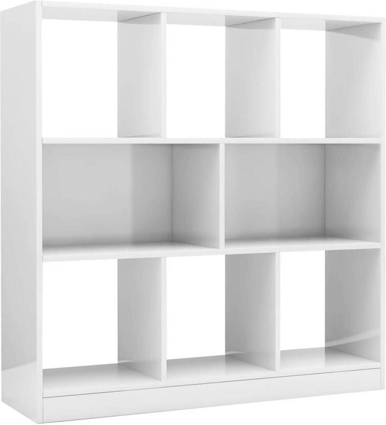 The Living Store Boekenkast 97.5 x 29.5 x 100 cm Hoogglans wit Spaanplaat 8 grote vakken