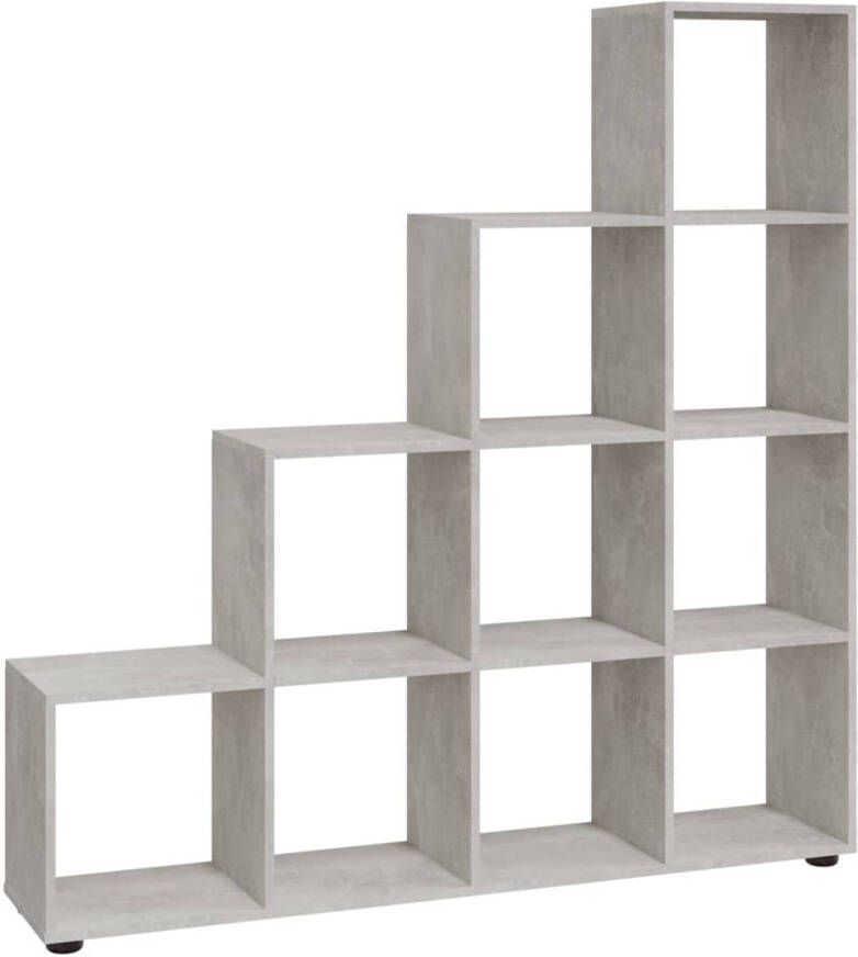 The Living Store Boekenkast trapvormig 142 cm bewerkt hout betongrijs Boekenkast Houten Boekenkast Grijze Boekenkast Stapelbare Boekenkast Boekenplank