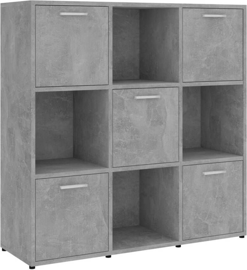 The Living Store Boekenkast Betongrijs 90 x 30 x 90 cm 9 vakken (5 met deur)