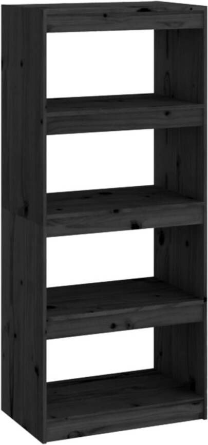 The Living Store Boekenkast kamerscherm 60x30x135-5 cm massief grenenhout zwart Kast