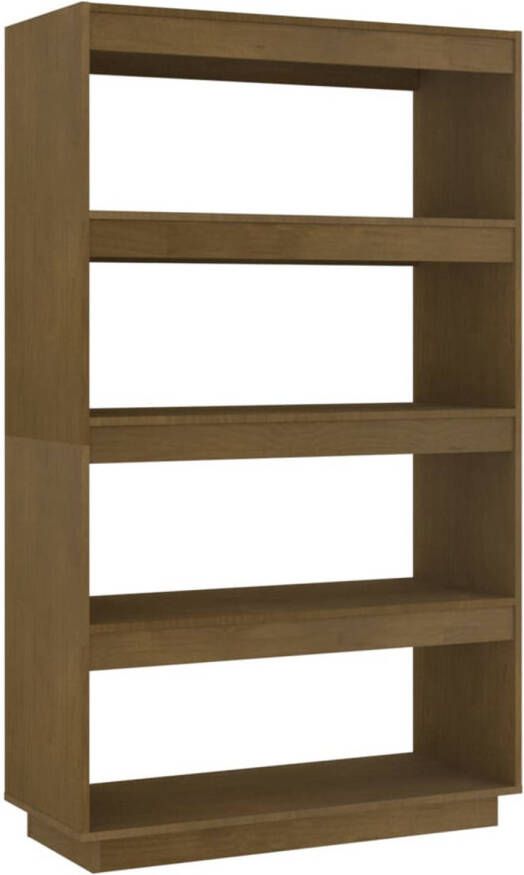 The Living Store Boekenkast kamerscherm massief grenenhout honingbruin Boekenkast Grenoble Hout Honigbruin Bibliotheek Opslagruimte