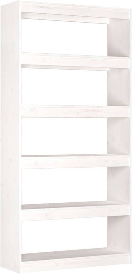 The Living Store Boekenkast Grenenhout Wit 80x30x167.4cm 5 vakken Ook als scheidingswand! Montage vereist