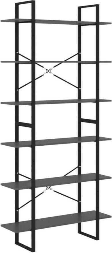 The Living Store Boekenkast Grijs 100 x 30 x 210 cm 6 Planken