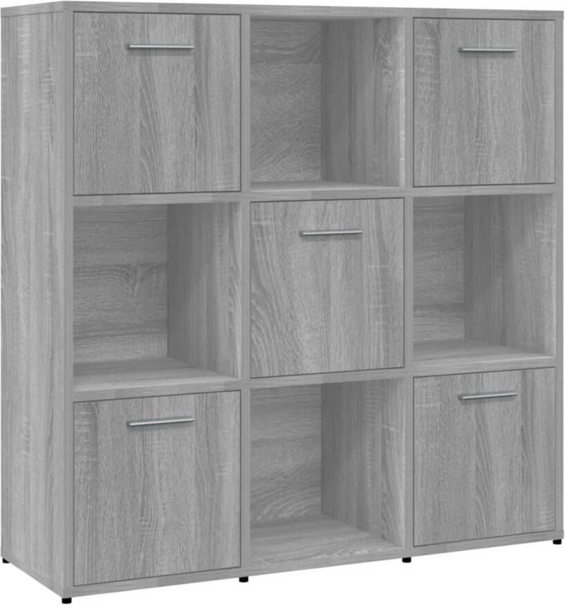 The Living Store Boekenkast Grijs Sonoma Eiken 90x30x90 cm 9 Vakken 5 Deuren