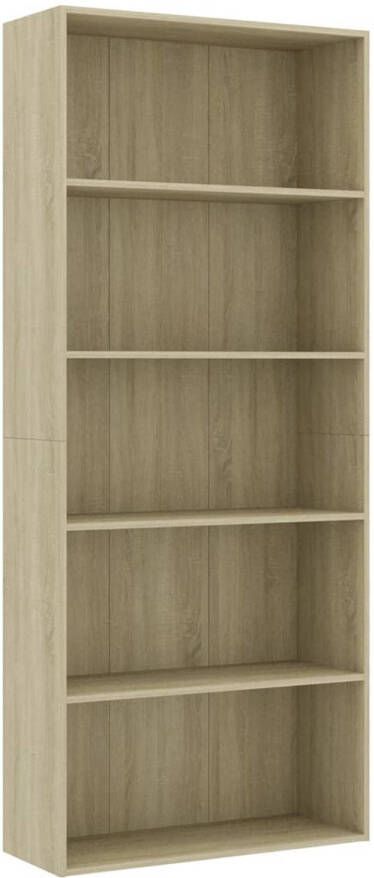 The Living Store Boekenkast 5 schappen 80x30x189 cm bewerkt hout sonoma eiken Boekenkast Houten Boekenkast Bibliotheek Boekenplank Woonkamer Meubilair
