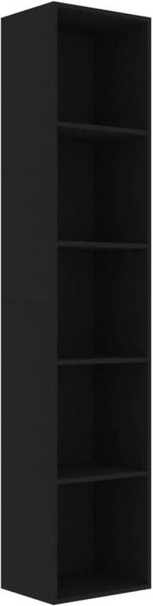 The Living Store Boekenkast Hoge zwarte spaanplaat boekenkast met 5 open schappen 40 x 30 x 189 cm Boekenkast Houten Boekenkast Zwarte Boekenkast Bibliotheek Boekenplank