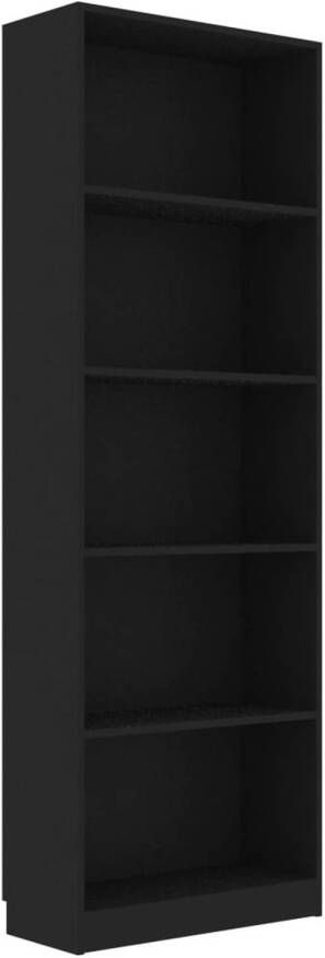 The Living Store Boekenkast met 5 schappen 60x24x175 cm bewerkt hout zwart Kast
