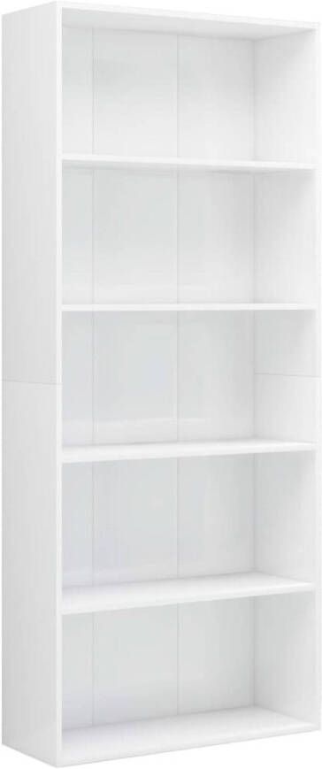 The Living Store Boekenkast Hoogglans wit 80 x 30 x 189 cm 5 open opbergschappen