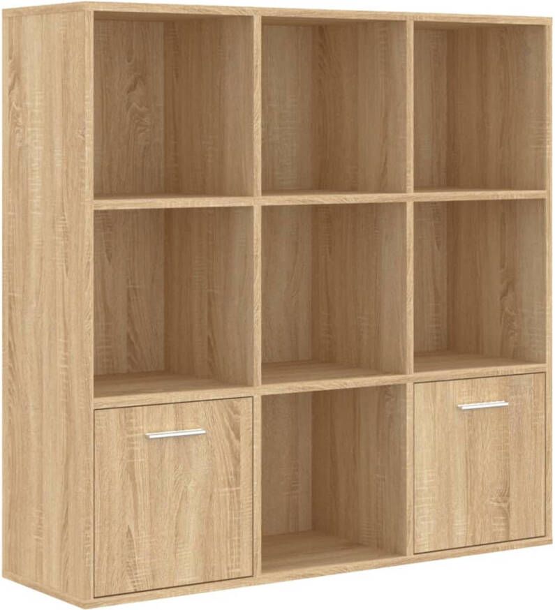 The Living Store Boekenkast Sonoma Eiken 98 x 30 x 98 cm Met 7 Open Kubussen en 2 Deuren