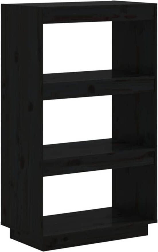 The Living Store Boekenkast Zwart Massief Grenenhout 60x35x103 cm Kan gebruikt worden als kamerscherm